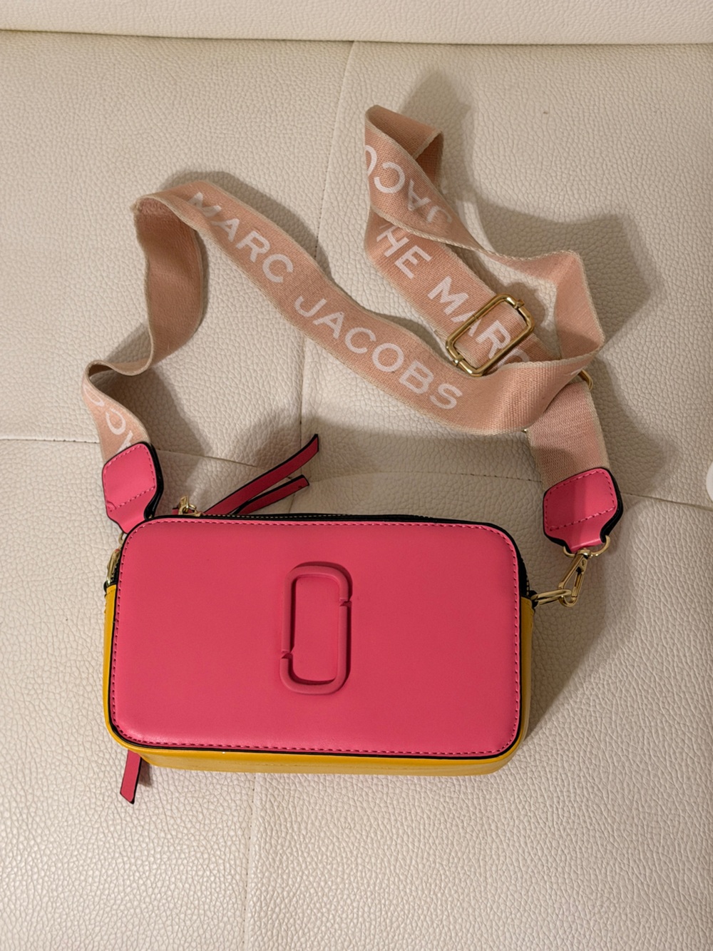Marc Jacobs Pink and Yellow Snapshot Camera Bag with Logo Strap
